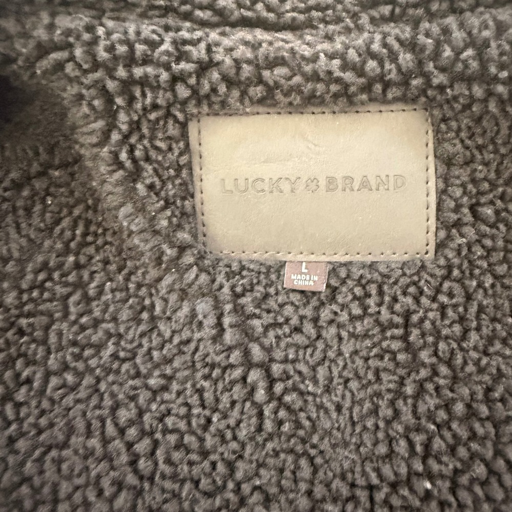 Lucky Brand Denim Sherpa Lined Moto Jacket Women's Large Asymmetrical - Picture 2 of 9